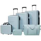 6 Piece Lightweight Hardshell Luggage Set With Double Spinner Wheels, Password Lock