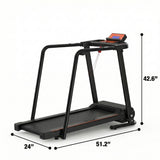 Home Fitness Treadmill With Extended Handrails, Portable Foldable Design - Black / Orange
