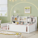Platform Floor Bed With Guardrail Fence And Side Storage Shelves