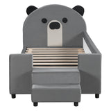 Upholstered Daybed With Bear Shaped Headboard, Hydraulic System And Breathable Fence