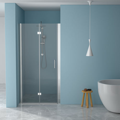 Bi Fold Frameless Shower Door With Tempered Glass,1 / 4" Thickness - Chrome