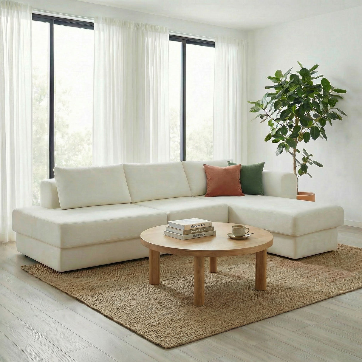 L-Shaped Modular Sofa With Double Layer Cushion
