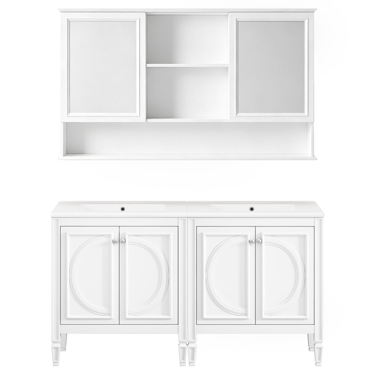 Double Sink Bathroom Vanity Set With Wall Mount Mirror Cabinet