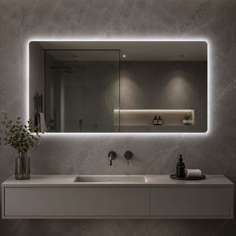 48" X 24" LED Bathroom Mirror, Rounded Rectangle Backlit Vanity Mirror With Anti Fog, 3 Color Dimmable Lighting, Memory Function, Horizontal Or Vertical Wall Mount - Clear