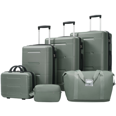 6 Piece Lightweight Hardshell Luggage Set With Double Spinner Wheels, Password Lock