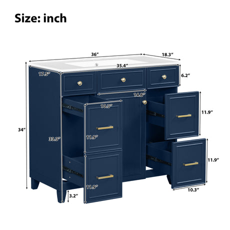 Bathroom Vanity With Ceramic Sink, Soft Close Doors, Adjustable Shelves