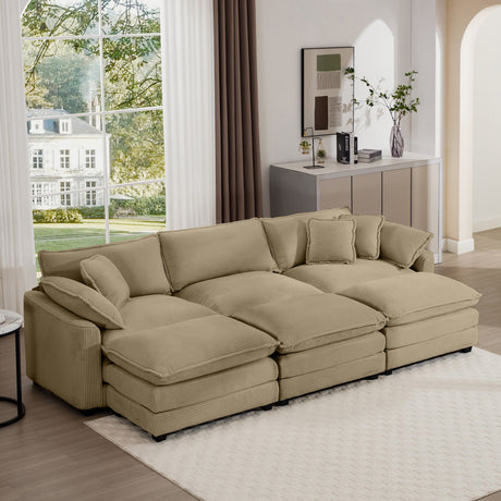 Oversized Modular Cushion Sofa With Ottoman, Low Back, Deep Seating Sofa Set