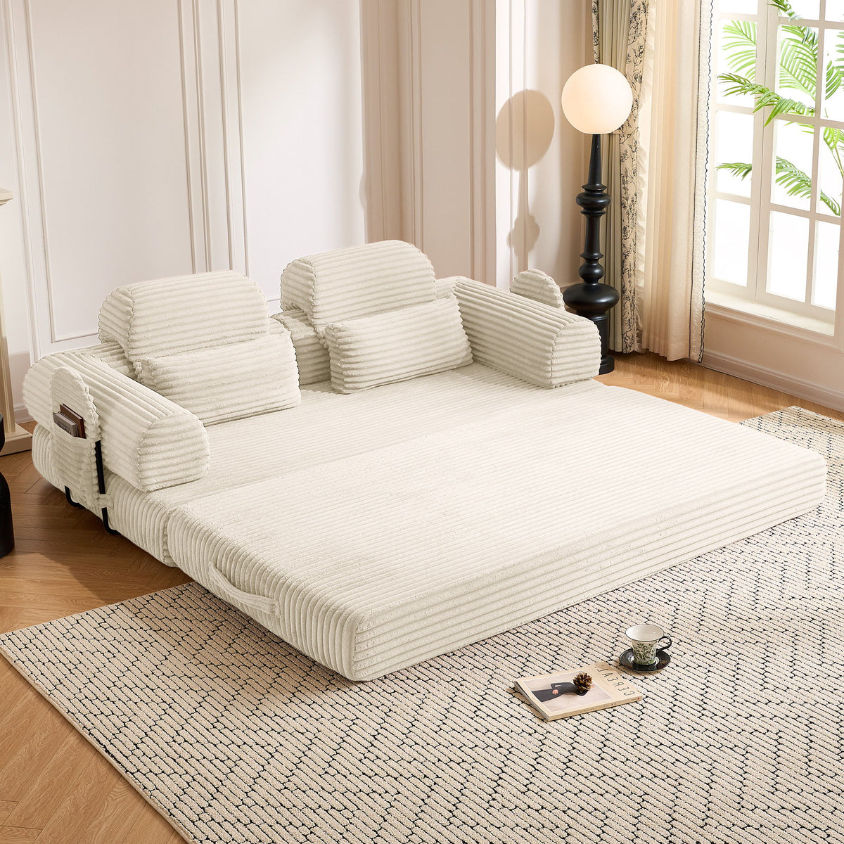 Convertible Sleeper Sofa With & Side Storage Pocket, Foldable Upholstered Couch For Living Room