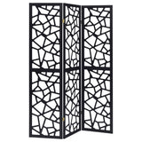 3 Panel Folding Screen With Mosaic Cutout Design - Black