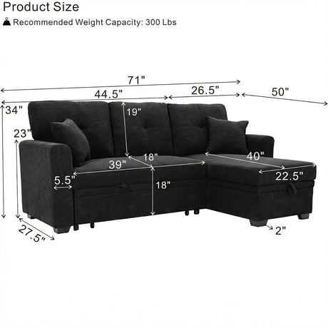 Sleeper Sectional With Pull Out Bed, Reversible Chaise