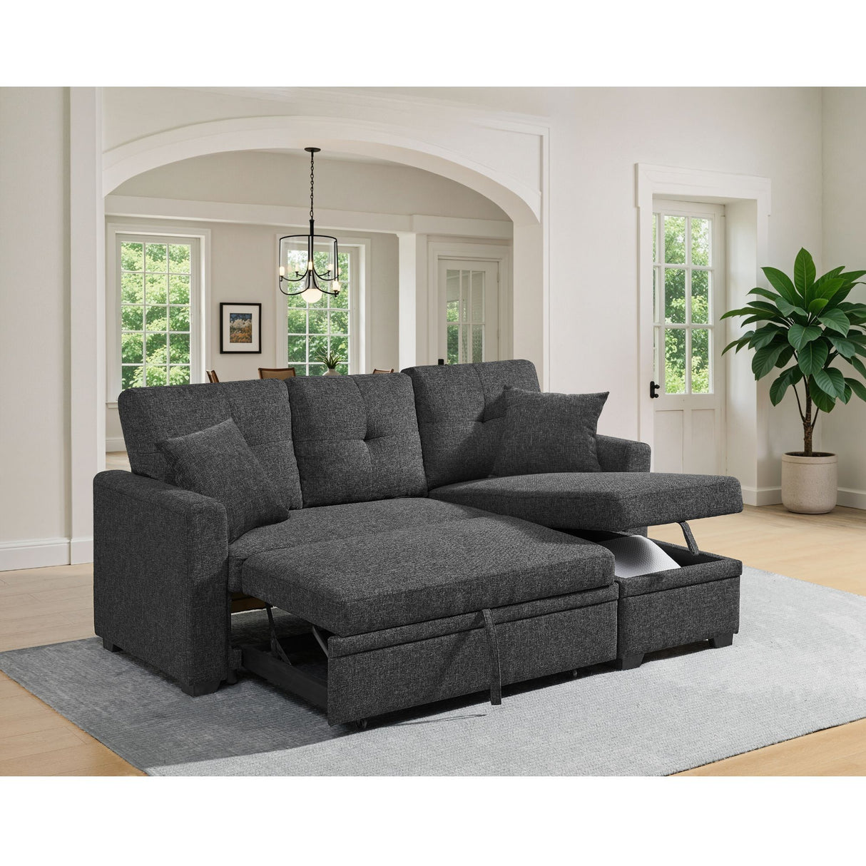 Upholstered Sectional With Pull Out Bed And Chaise Storage