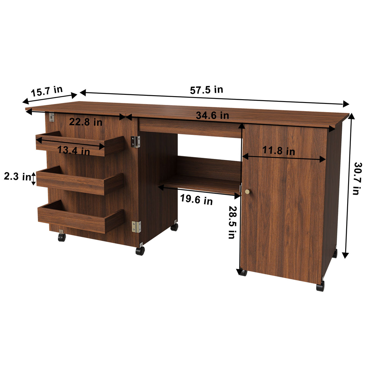 Foldable Sewing Table With Locking Casters