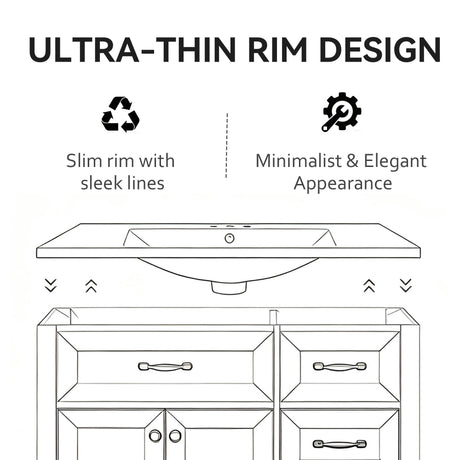 Basin Sink With 2" Thick Rim, Triple Faucet Holes, Sink Only
