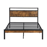 Metal Platform Bed Frame With Wooden Headboard And Footboard With USB Liner, No Box Spring Needed, Under Bed Storage