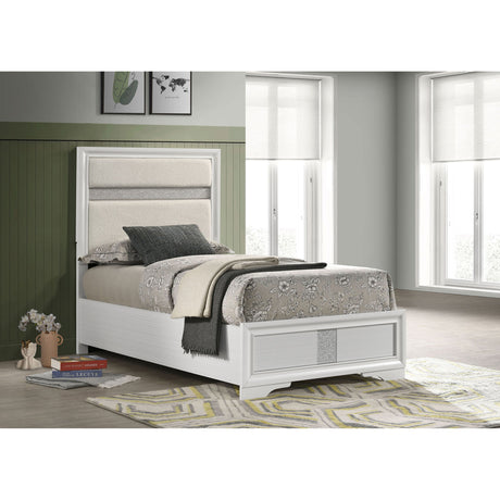 Panel Bed With Padded Headboard And Glittering Accent Stripes