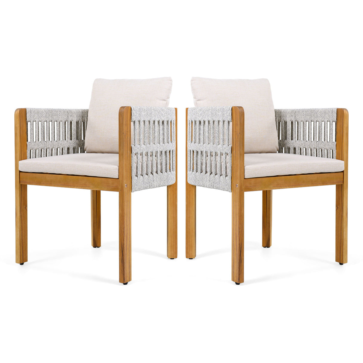 Outdoor Dining Chairs With Mix Rope Handles (Set of 2)