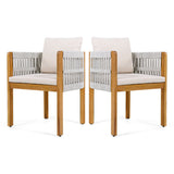 Outdoor Dining Chairs With Mix Rope Handles (Set of 2)