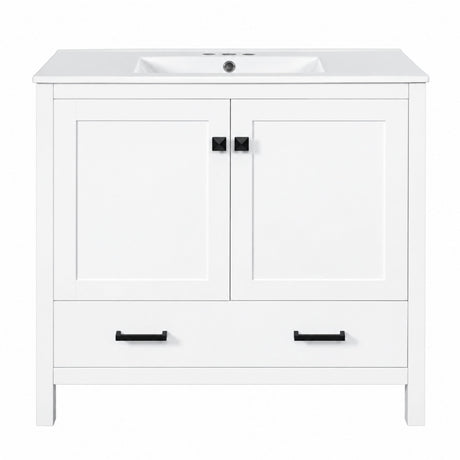 Bathroom Vanity With Sink, Soft Close Doors, Double Shelves & Divided Drawer