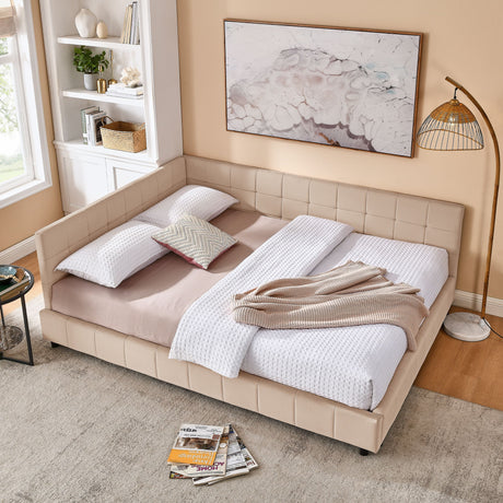Mid-Century Storage Upholstered Tufted Bed Frame With Backrest And Armrests