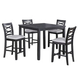 Dining Table Set With 4 Cross Back Chairs, Upholstered Cushions - Charcoal