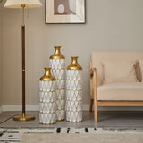 Floor Metal Vase Modern Style Decoration Home Droplet Shaped Metal Vase 3 Piece Set Gorgeous Home Decoration Large Glazed Metal Vase - Gold / White