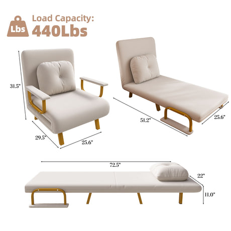 5 In 1 Folding Sofa Bed With 5 Position Adjustable Backrest