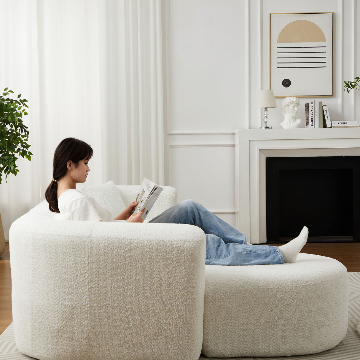 L - Shape Boneless Cloud Couch With 2 Throw Pillows For Living Room
