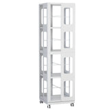 4 Tier All Steel Rotating Bookshelf With 360° Wheels, Large Size Sturdy & Spacious Book Rack, New Style Bookshelf - White