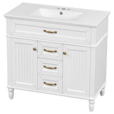 Bathroom Vanity With Sink, Flip-Out Top Drawer, Soft Close Doors, 2 Storage Drawers
