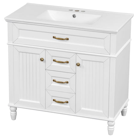 Bathroom Vanity With Sink, Flip-Out Top Drawer, Soft Close Doors, 2 Storage Drawers