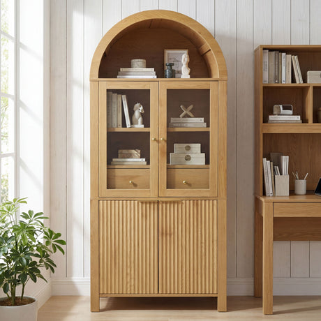 Fluted Tall Arched Pantry Cabinet With Adjustable Shelves