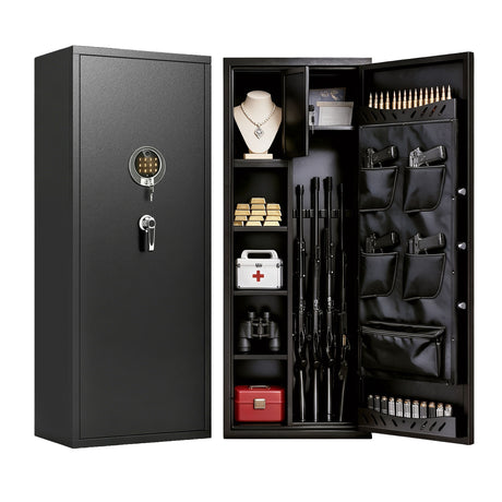 Rifle Safe, Biometric & Keypad Lock, Adjustable Gun Racks With Built In Alarm System