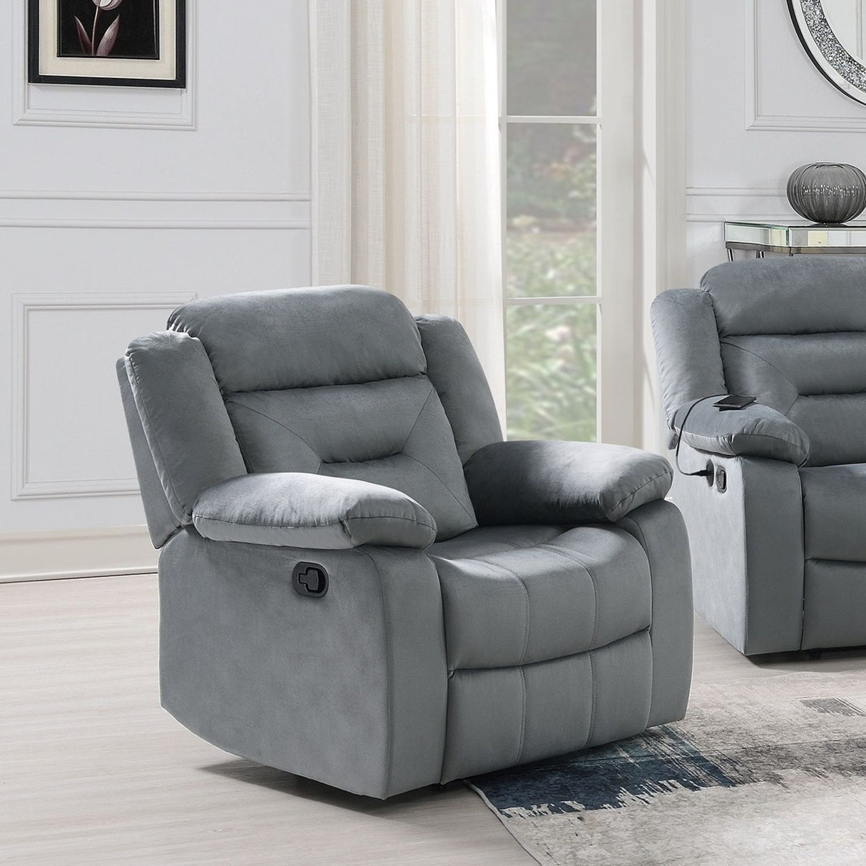 Modern Manual Recliner With Padded Seat And Pillow Arms