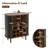 Fluted Wine Bar Cabinet With 8 Grid Wine Rack, 5 Level Adjustable Shelves, 2 Glass Holders