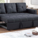 Sectional Sofa Pull Out Bed Upholstered Tufted Convertible Couch - Black