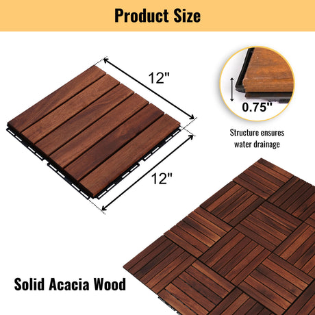 Interlocking Deck Tiles Striped Pattern, Waterproof Anti Mildew Brown