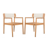 Creative Braided Acacia Wood Outdoor Dining Table And Chairs With Armrests (Set of 2) - Teak / White