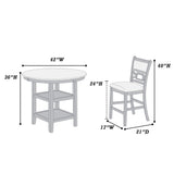 5 Piece Counter Height Dining Set With Storage Shelves Round Table And Upholstered High Chairs - Gray