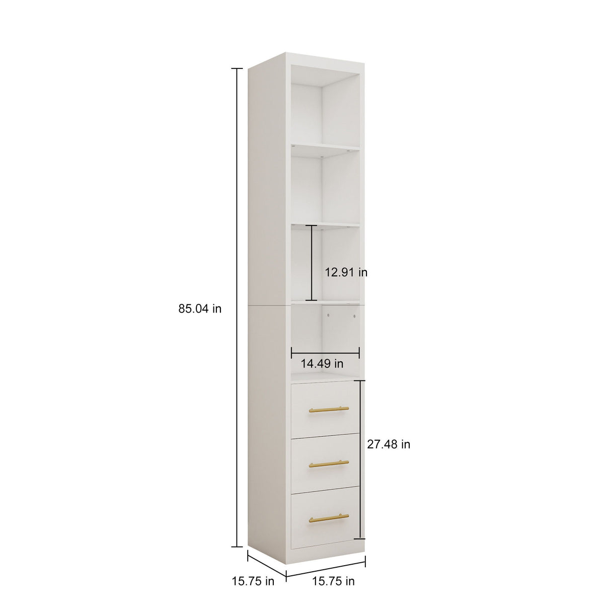 Rectangular Side Storage Cabinet With 3 Drawers For Bedroom - White
