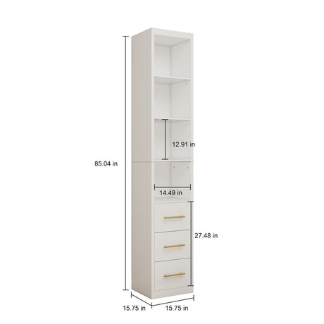 Rectangular Side Storage Cabinet With 3 Drawers For Bedroom - White