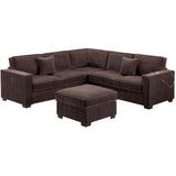4 Piece Sectional Set With USB Ports, Left Arm Facing / Right Arm Facing Loveseat, Corner Wedge, Cocktail Ottoman, 2 Pillows - Chocolate