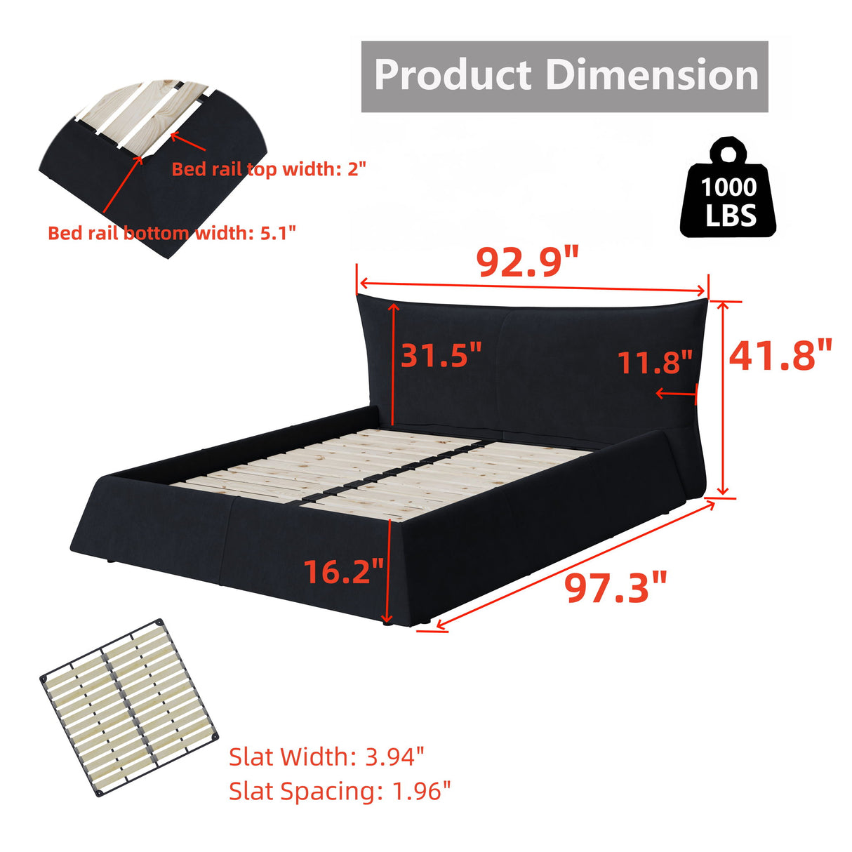 Upholstered Platform Bed With Special Shaped Headboard