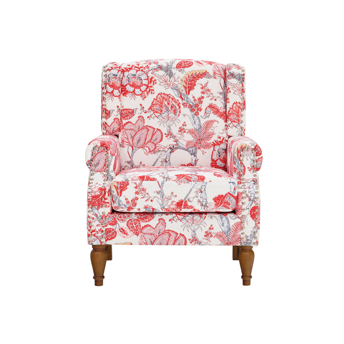 Accent Chair With Floral Upholstery And Nailhead Trim