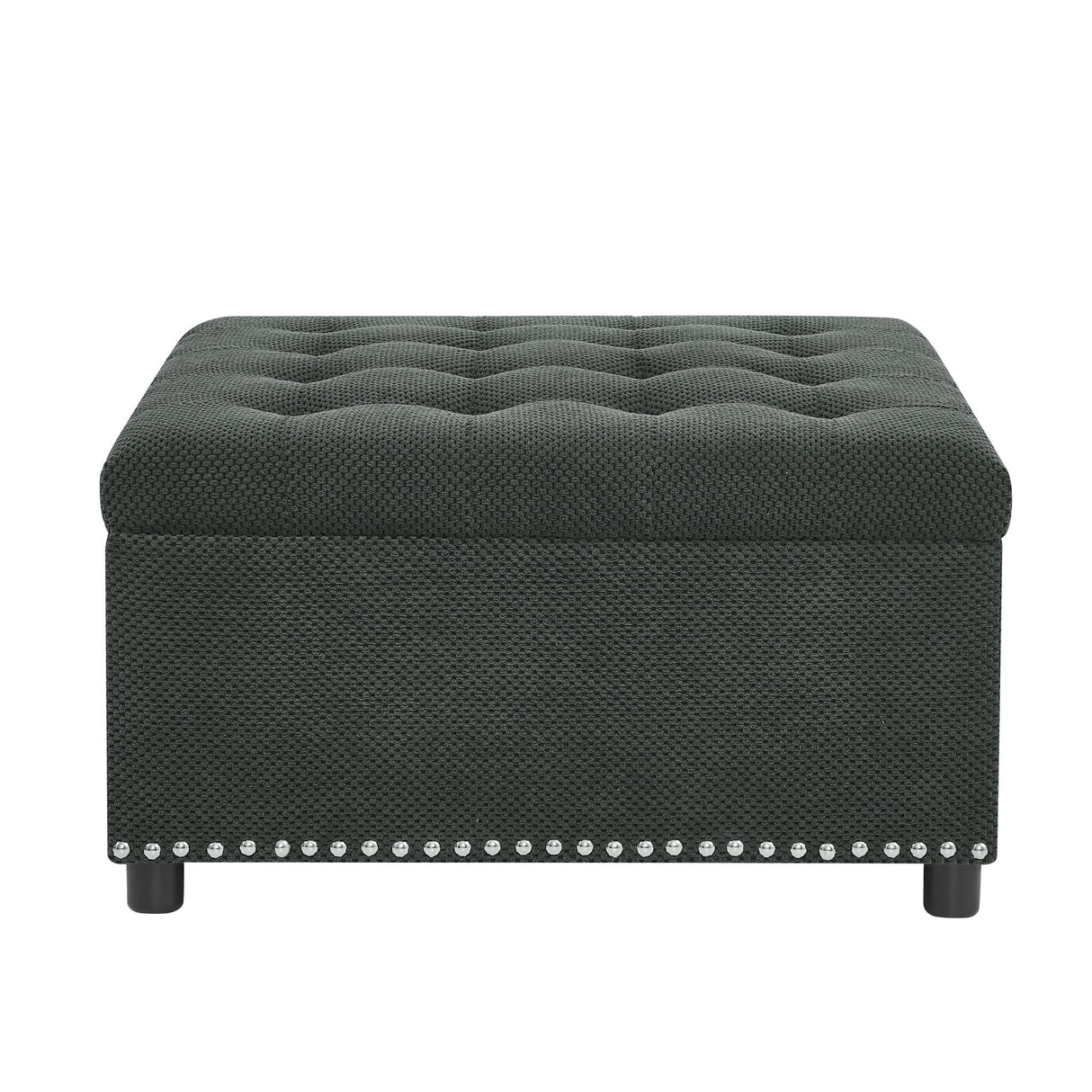 Square Tufted Storage Ottoman With Nailhead Trim