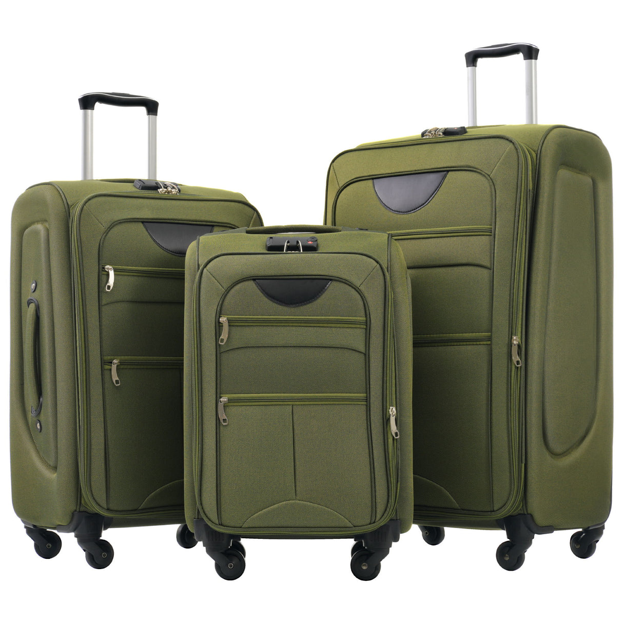 Softside Luggage Expandable 3 Piece Set Upright Spinner Lightweight Travel Suitcase 22" / 26" / 30" - Army Green