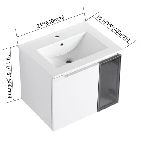 Wall Mounted Bathroom Vanity With Sink, 2 Soft Close Doors, Cabinet & Half Door