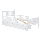 Platform Bed With Guardrails On Both Sides And 2 Storage Drawers
