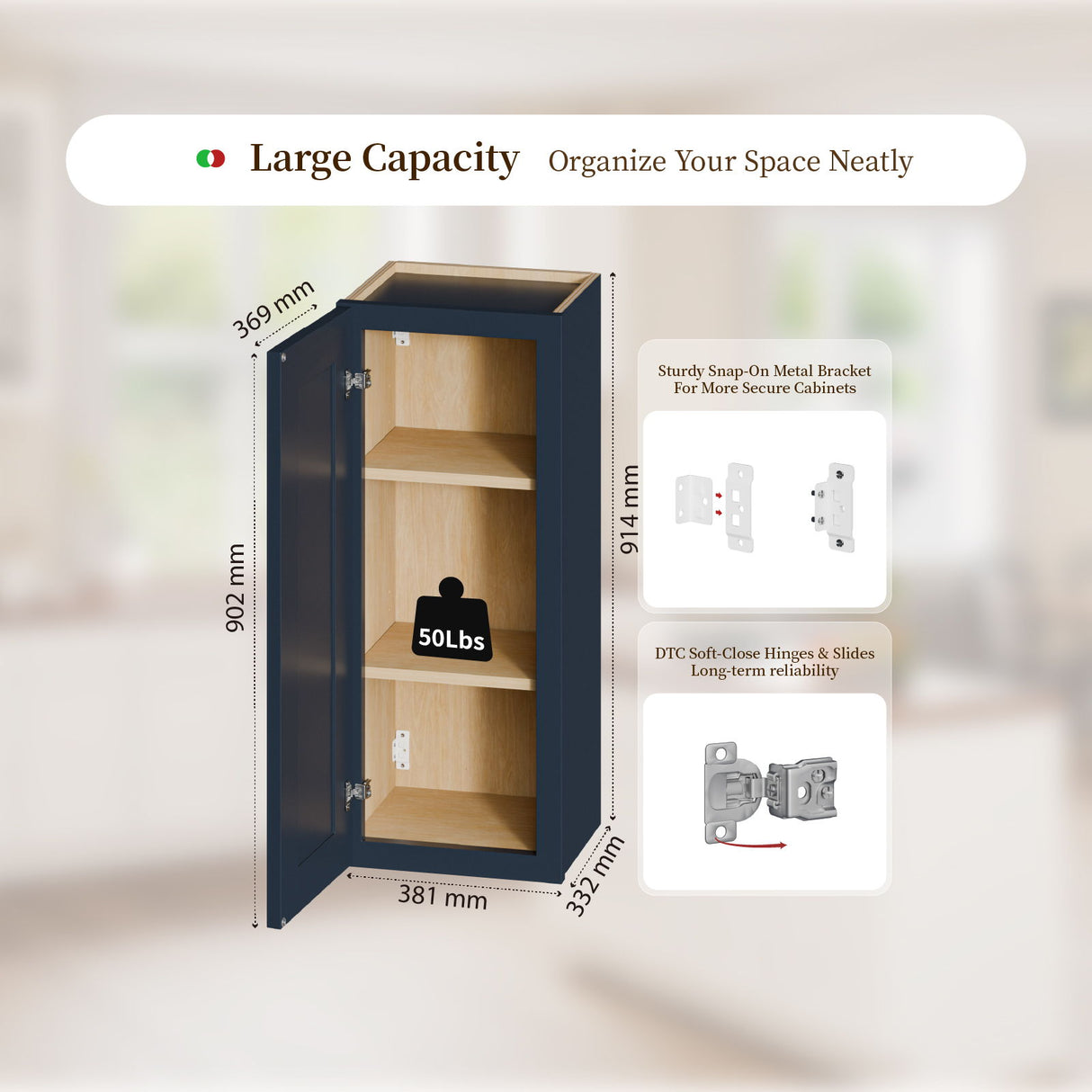 Shaker Wall Cabinet With 2 Adjustable Shelves