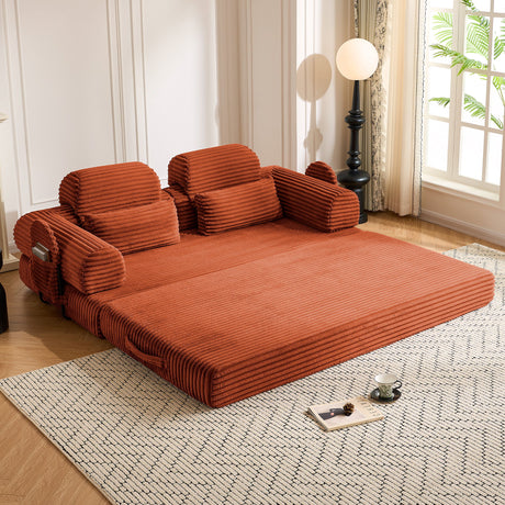 Convertible Sleeper Sofa With & Side Storage Pocket, Foldable Upholstered Couch For Living Room