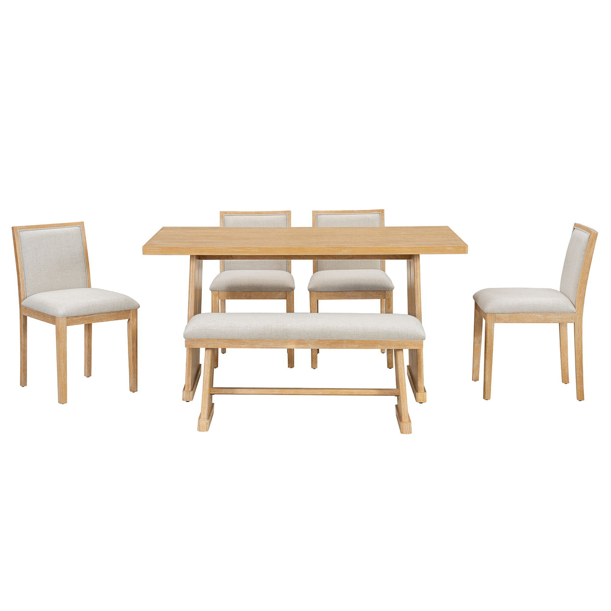 Dining Set With Rectangular Table, 4 Upholstered Chairs & 1 Padded Bench